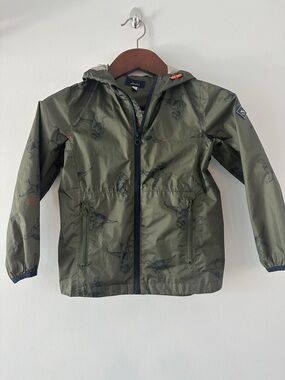 Joules Olive Green Dinosaur Print Hooded Raincoat